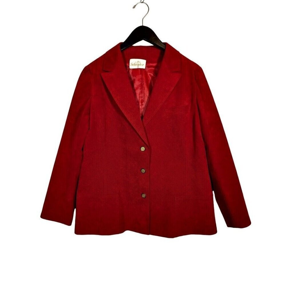 Vintage Abe Schrader Suede Leather Blazer Size L Holiday Red Christmas Suit